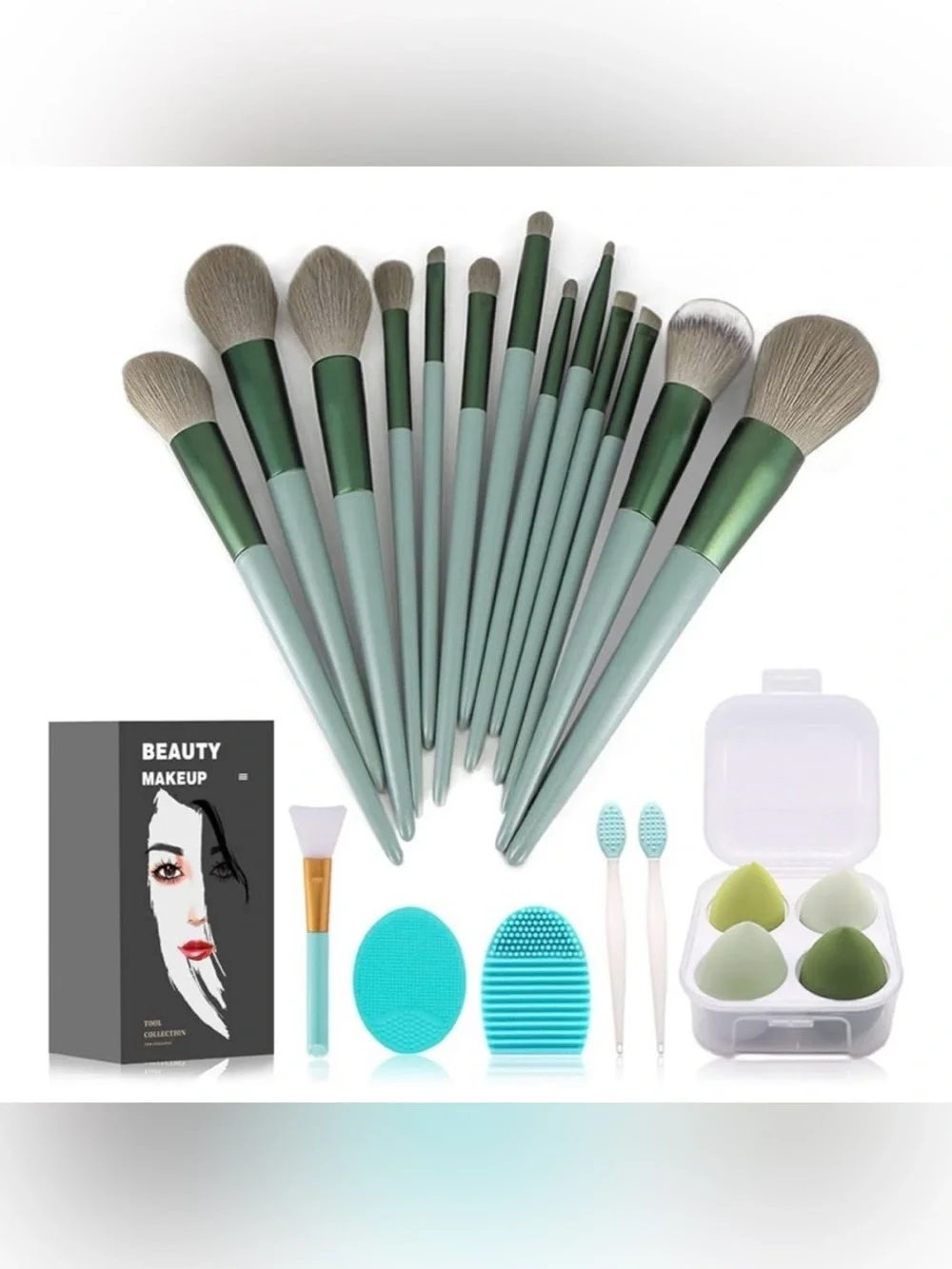 Beauty Makeup Tool Collection 22 piece piece Green set NWT
